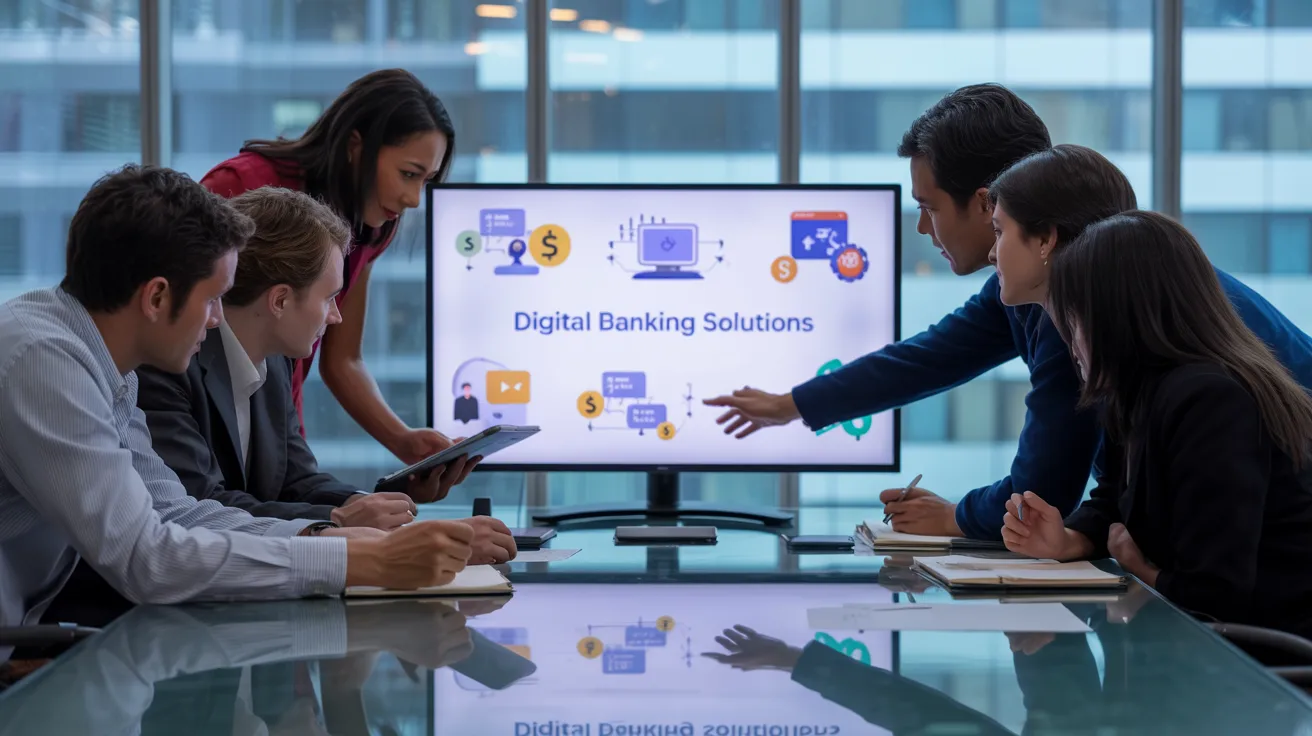 A group of people understanding the concept of digital banking solutions