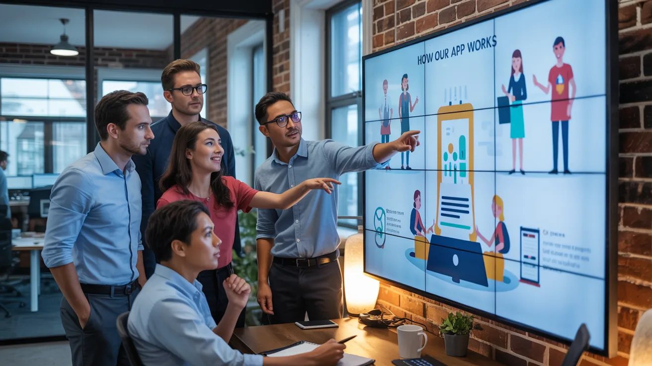 A group of people looking at an explainer video