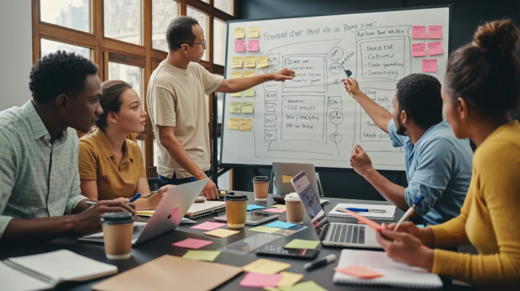 Writers brainstorming ideas for an explainer video content