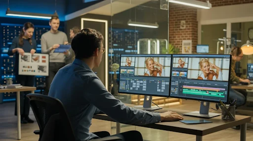 Post-production editing of a commercial advertisement